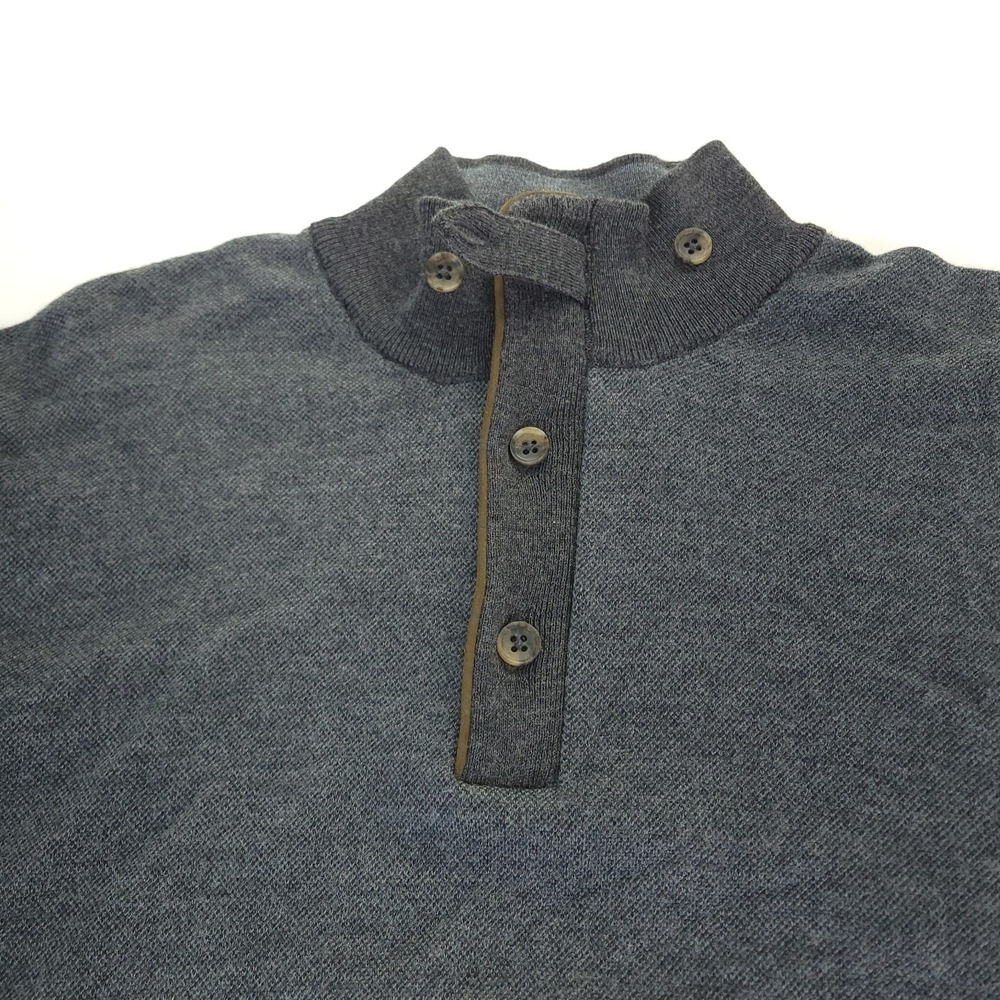 Orvis Henley Sweater Mens XL Slim Gray Merino Wool Button‎ Over Zipper Pullover